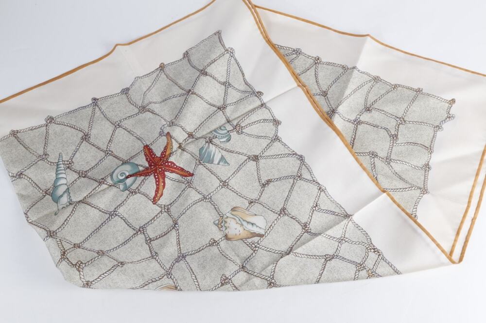 Jim Thompson Thai Silk Sea Shell & Starfish Fishing Net Scarf 32x32